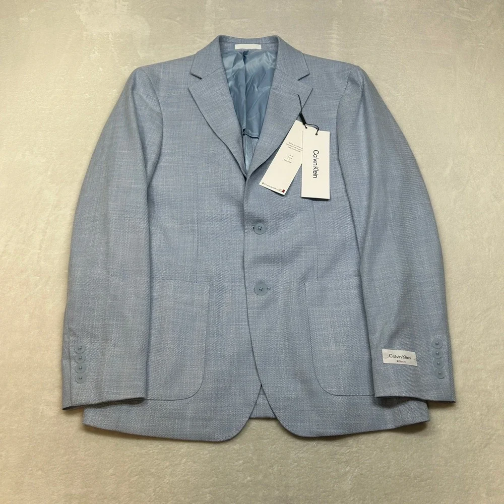 Calvin Klein Slim Fit Sport Coat Mens 38R 38‎ Light Blue Modern Fit Stretch $295